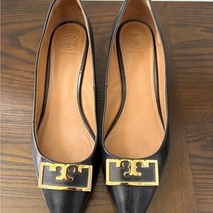 Tory Burch Black Wedge with Gold Accents